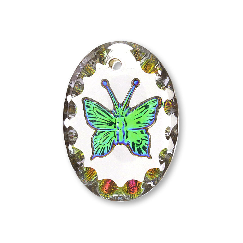 German glass oval/butterfly helio green