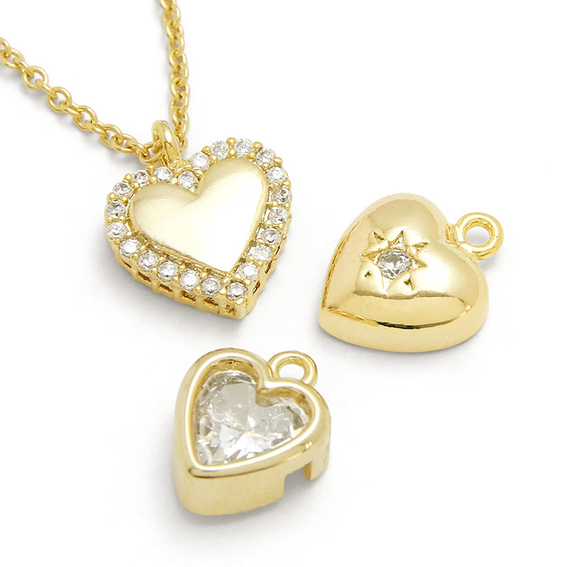 Charm Cubic Zirconia Frame Heart Gold