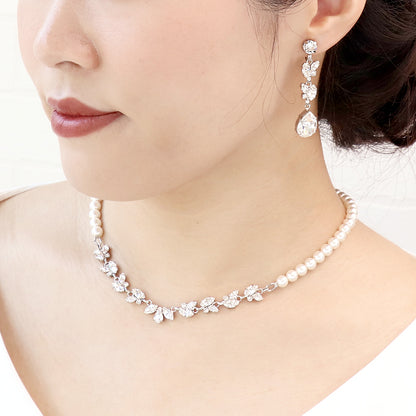 [KIWA BRIDAL] KBN-1 Flower Bijou &amp; Pearl Necklace