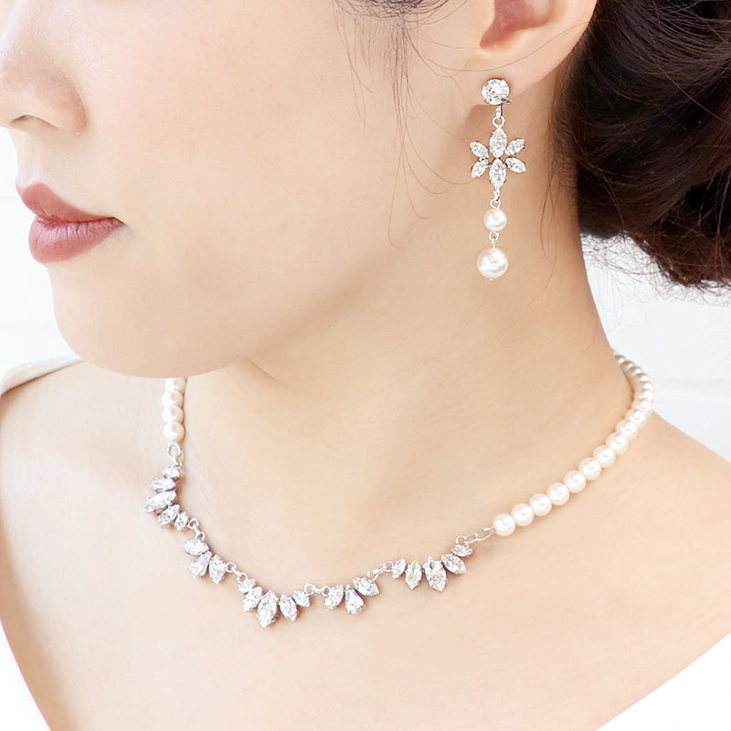 [KIWA BRIDAL] KBN-2 Lace Bijou &amp; Pearl Necklace