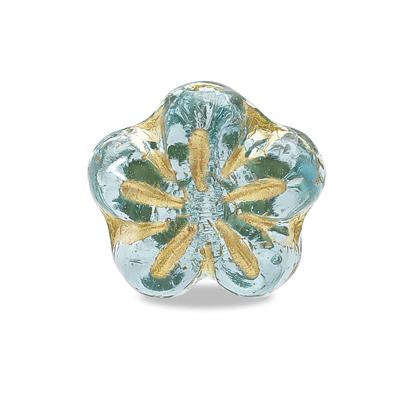 Czech 5 Bent Flower 3 Aquamarine/G