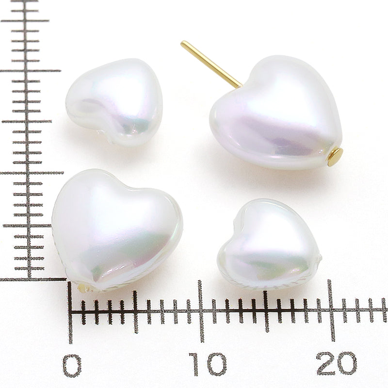 Resin Pearl Heart Vertical Hole White AB