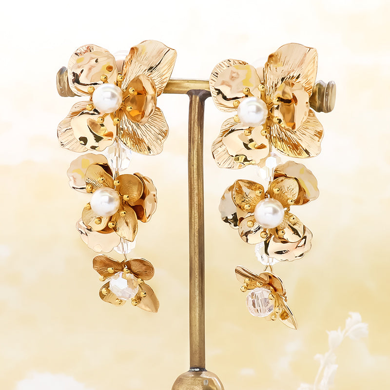 [KIWA BRIDAL] KBE-12 Flower Shower Earrings Gold