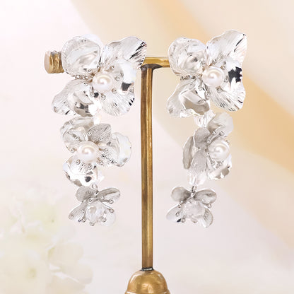 [KIWA BRIDAL] KBE-12 Flower Shower Earrings Silver