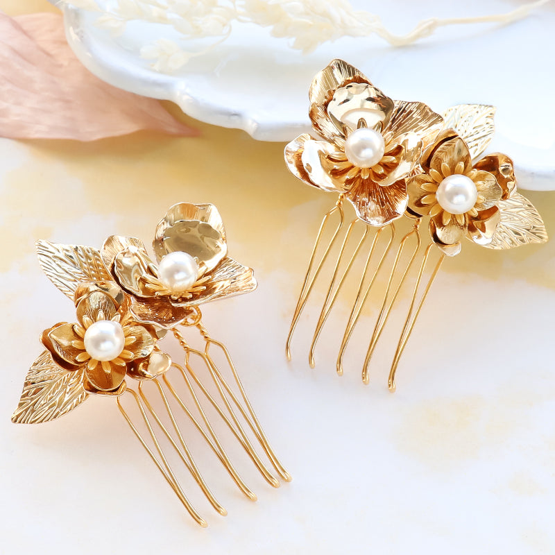 [KIWA BRIDAL] KBH-4 Flower Bouquet Hair Comb Set Gold