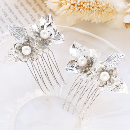 [KIWA BRIDAL] KBH-4 Flower Bouquet Hair Comb Set Silver