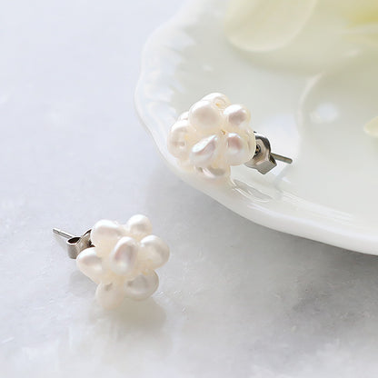 Kit: Freshwater Pearl Brush Ball Earrings, White (KR1154)