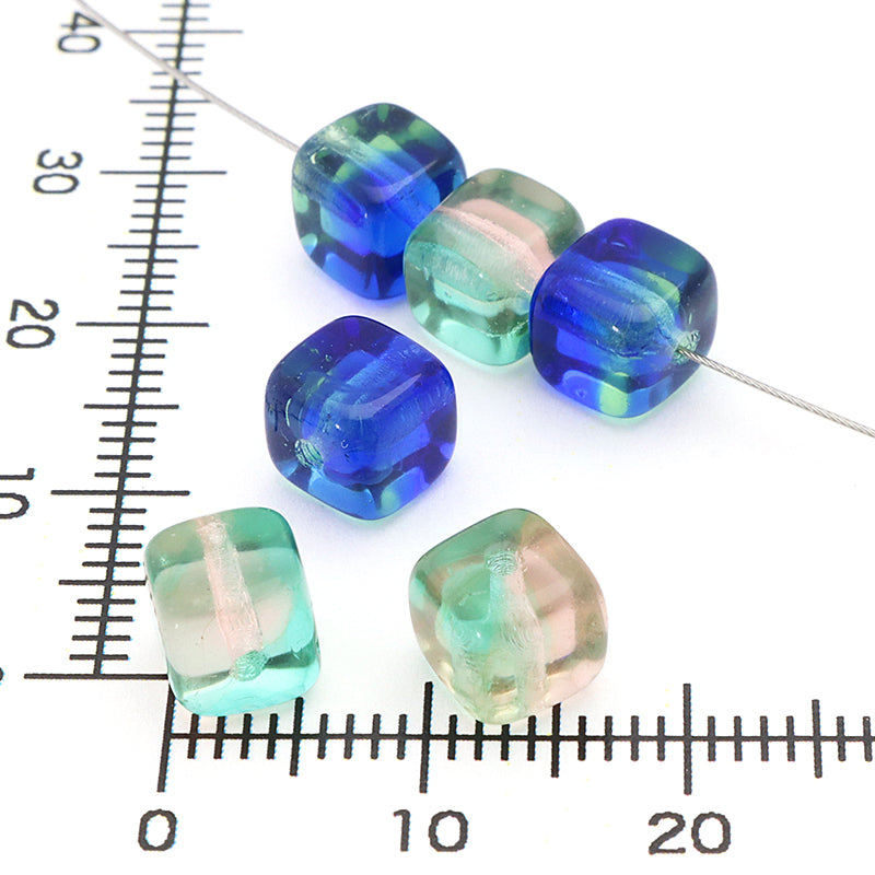 Czech Cube Mixed Peridot Blue