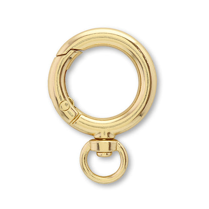 Carabiner, round, with rotating hook, gold