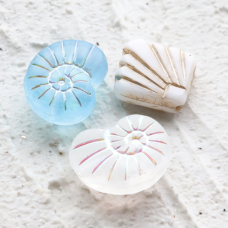 Czech Spiral Shell Aquamarine Mat/AB Line