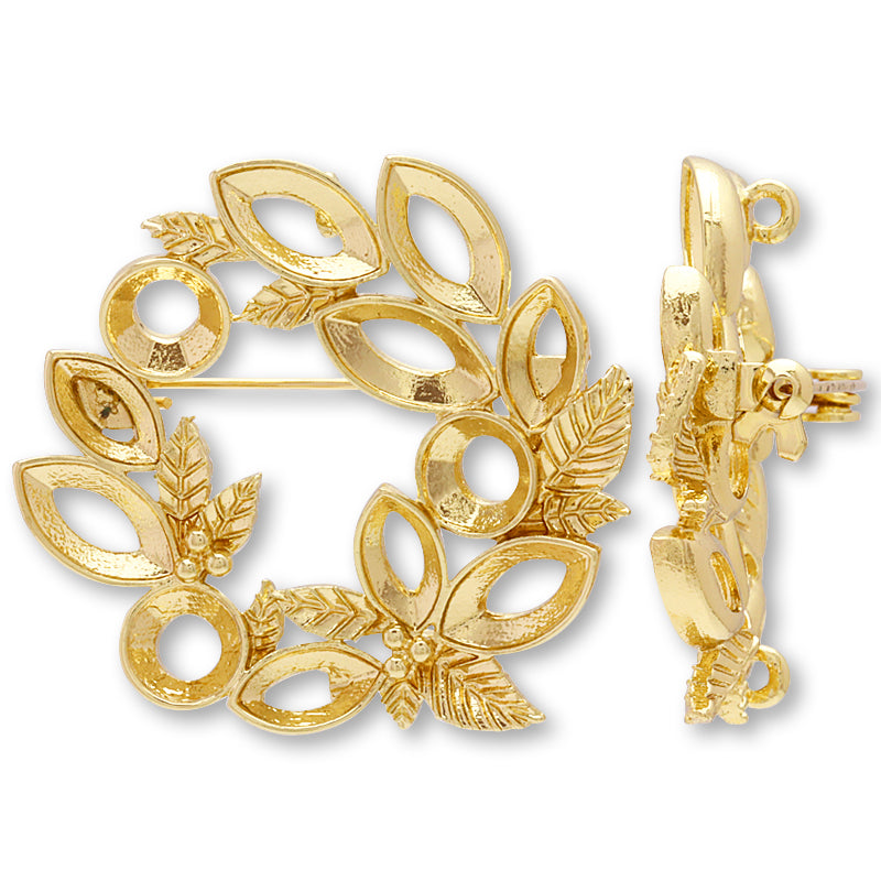 Brooch empty frame wreath 2 gold