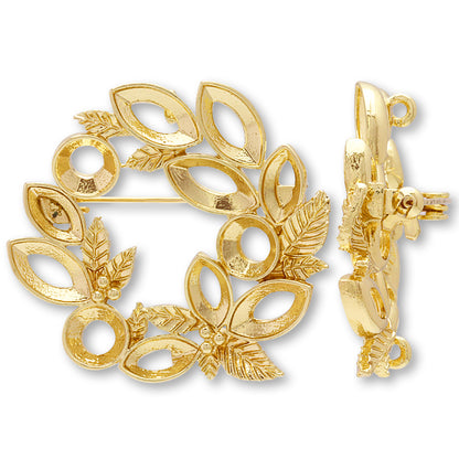 Brooch empty frame wreath 2 gold