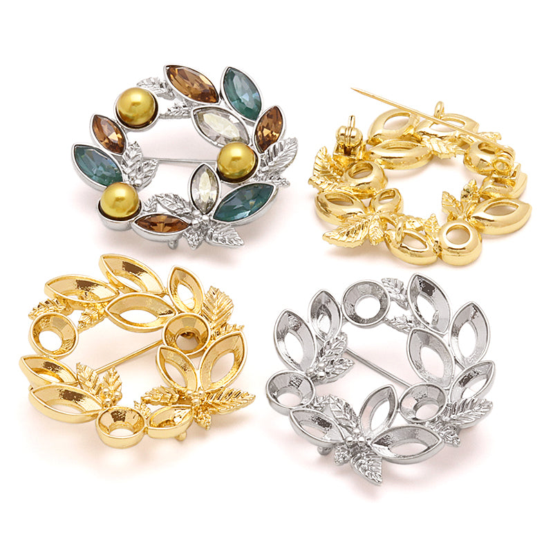 Brooch empty frame wreath 2 rhodium color