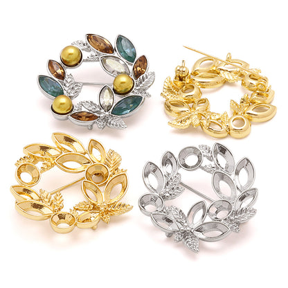 Brooch empty frame wreath 2 rhodium color