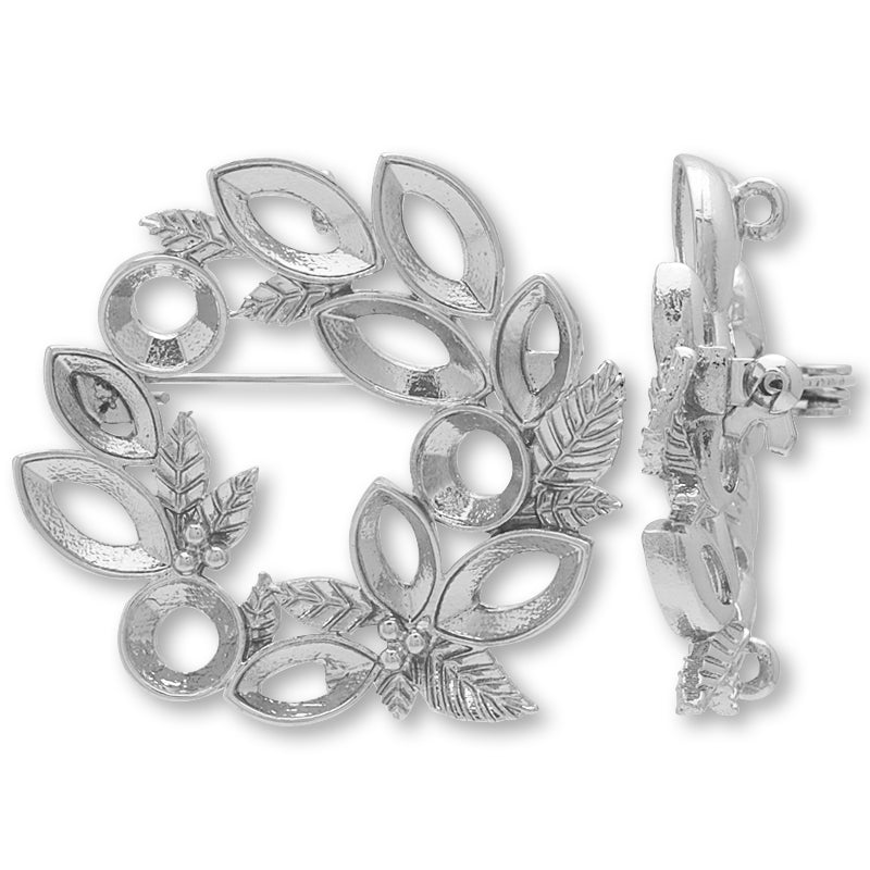 Brooch empty frame wreath 2 rhodium color