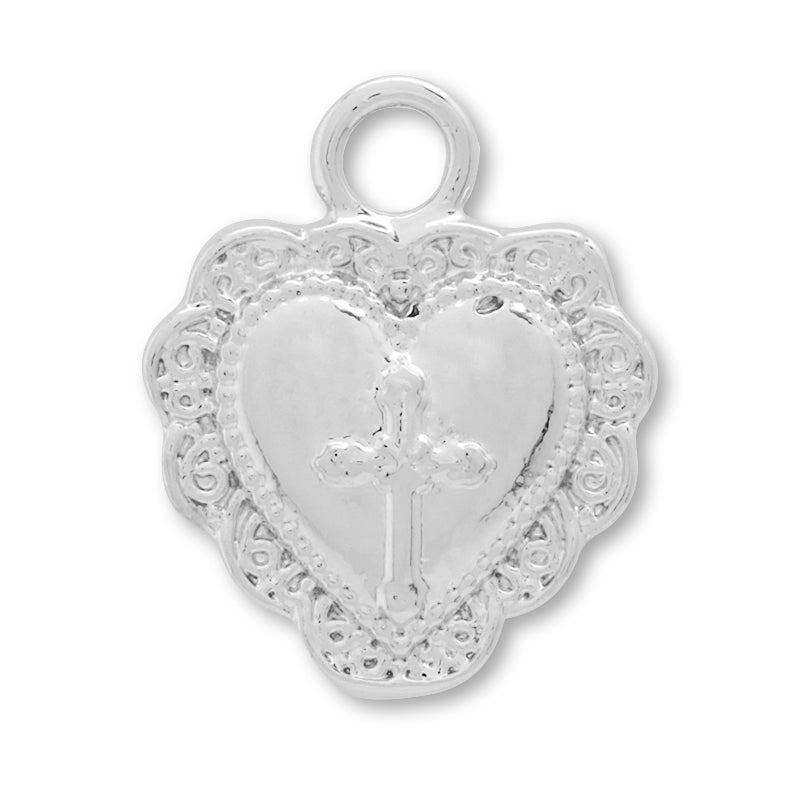 Charm heart cross rhodium color