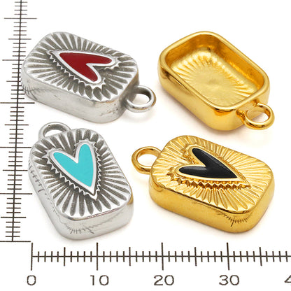 ギリシャチャーム ハートレクタングル　レッド/銀古美