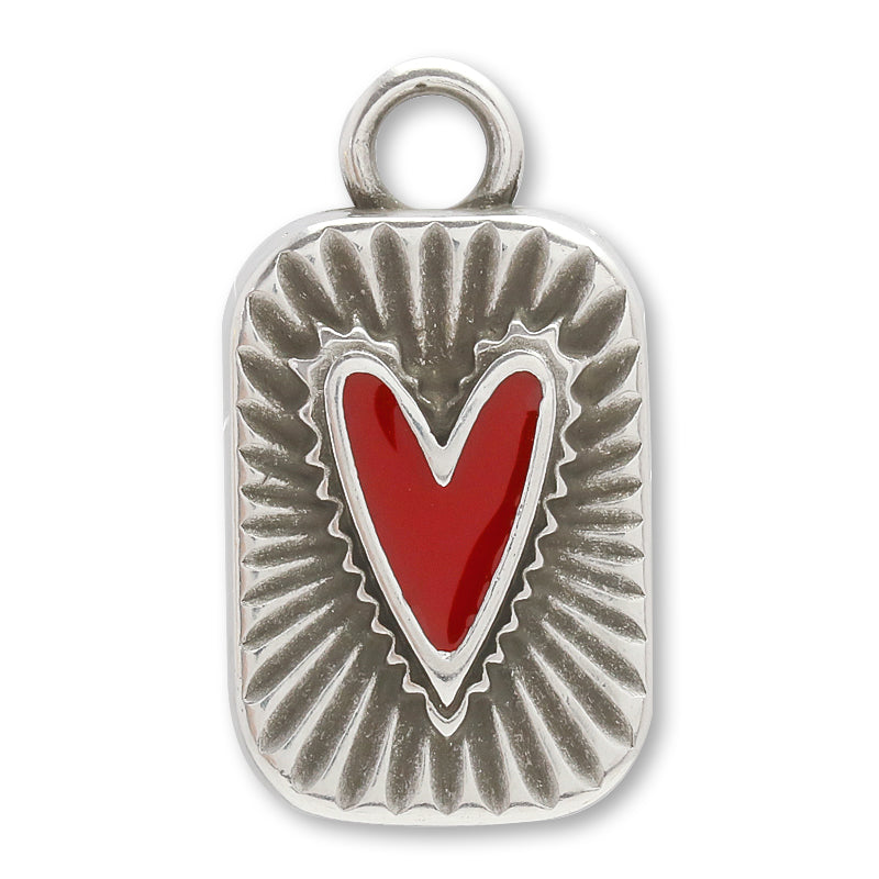 ギリシャチャーム ハートレクタングル　レッド/銀古美