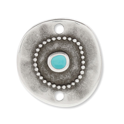 ギリシャパーツ ラウンドプレート 2穴　ターコイズ/銀古美
