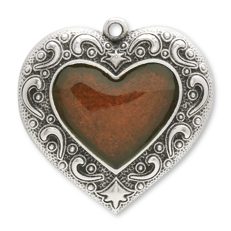 ギリシャチャーム ペイズリーハート　クリアブラウン/銀古美