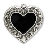ギリシャチャーム ペイズリーハート　ブラック/銀古美