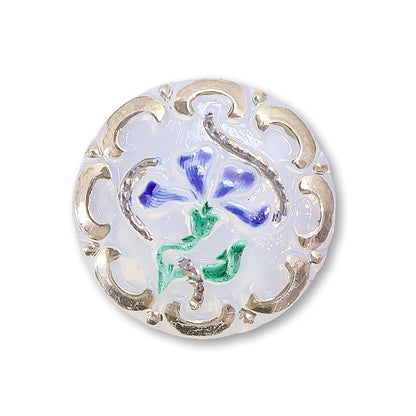 チェコ カボション チャーミングフラワー　ホワイトオパール/ブルー/RC