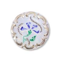 チェコ カボション チャーミングフラワー　ホワイトオパール/ブルー/RC