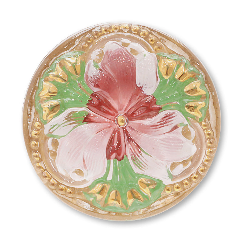 チェコ カボション エレガントフラワー　クリスタル/レッドグリーン/G