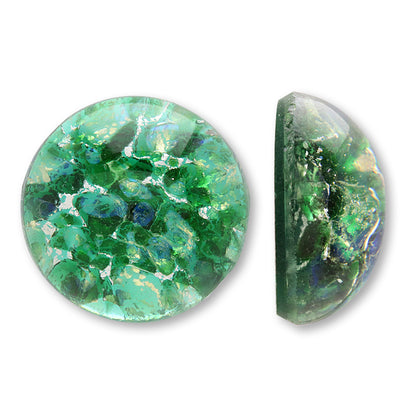 チェコ ガラスストーン ラウンドカボション　グリーンオパールSV