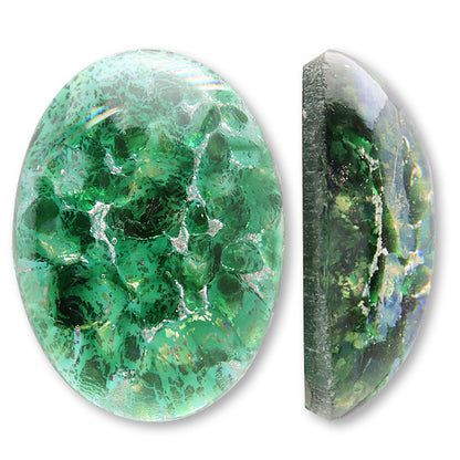 チェコ ガラスストーン オーバルカボション　グリーンオパールSV