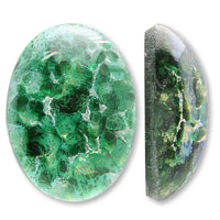 チェコ ガラスストーン オーバルカボション　グリーンオパールSV