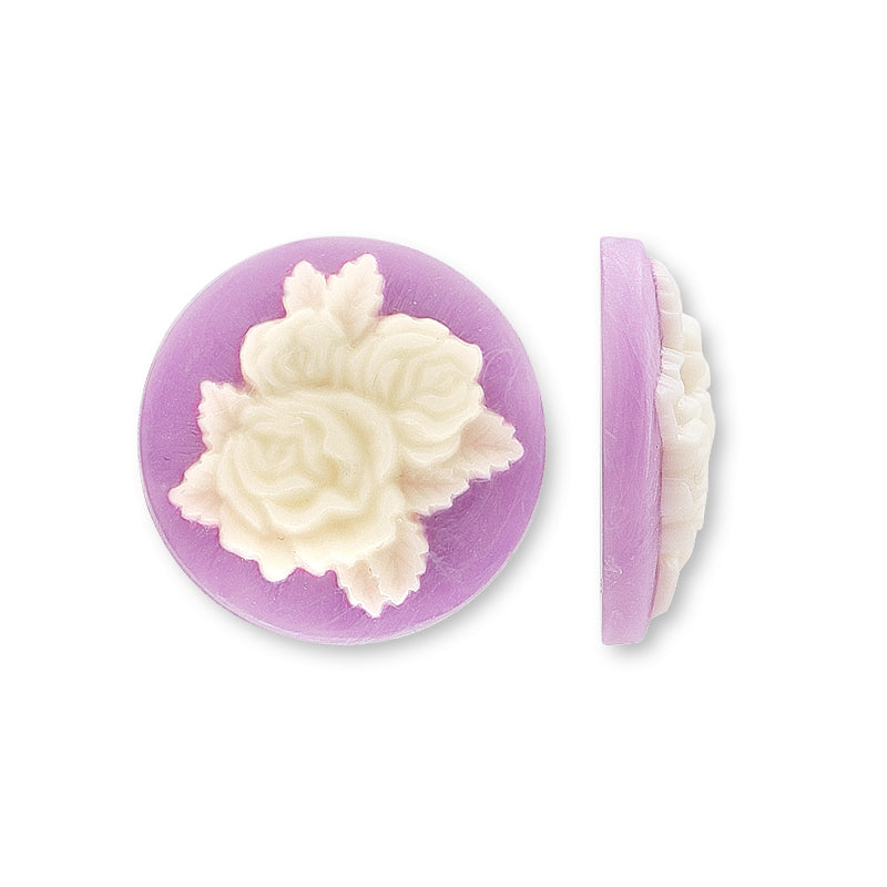 ドイツ製カメオ ラウンド　ダブルローズ　リラマット/アイボリー