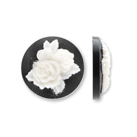 ドイツ製カメオ ラウンド　ダブルローズ　ブラックマット/ホワイト