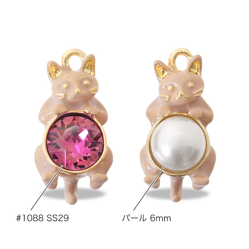 石座チャーム ネコ ＃1088 SS29　ホワイト/G