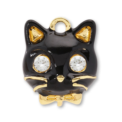Charm Cat Face Crystal Black/G
