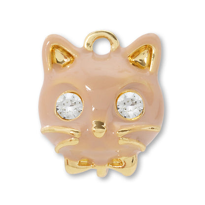 Charm Cat Face Crystal Beige/G