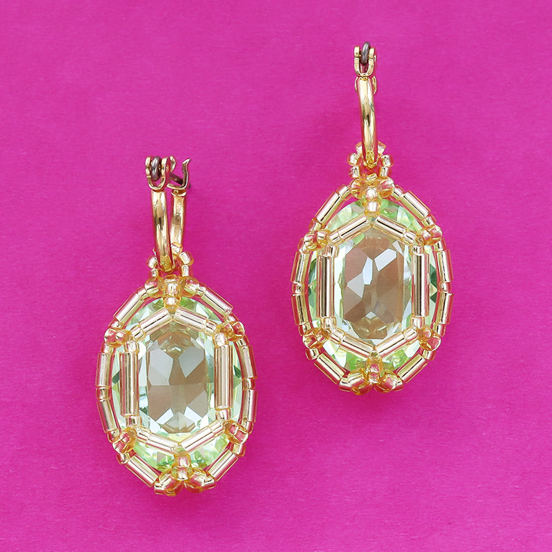 Kit KR1345Kiwa crystalsJewel-knit princess oval earrings green