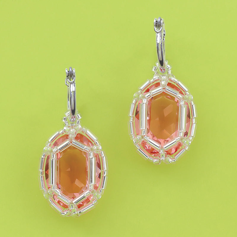 Kit KR1345Kiwa crystalsJewel-knitted princess oval earrings peach