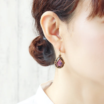 キットKR1346　貴和クリスタル宝石編みプリンセスのドロップピアス　パープル