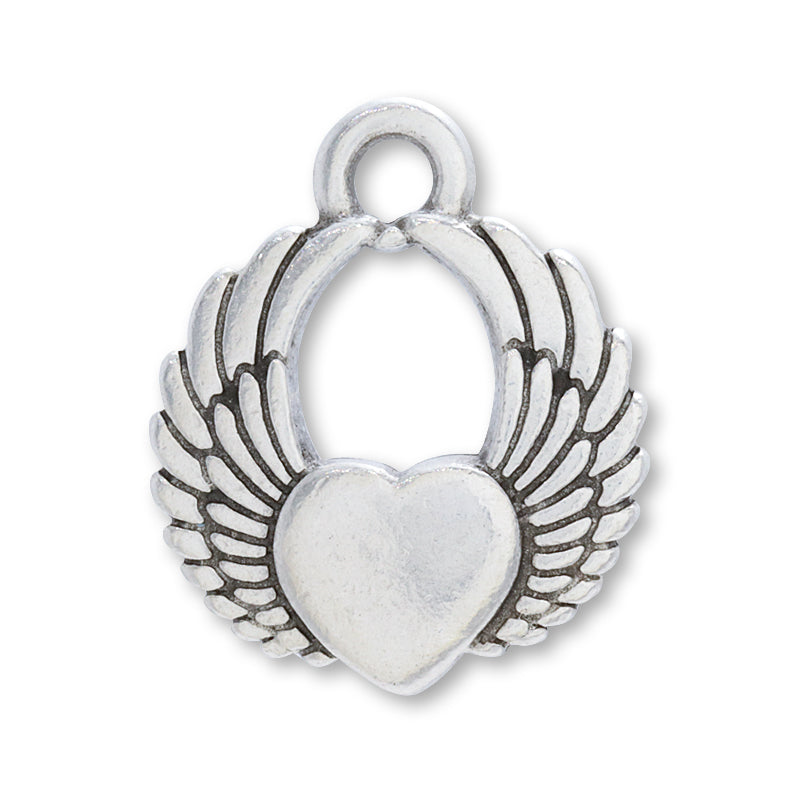 Greek charm angel heart silver old beauty