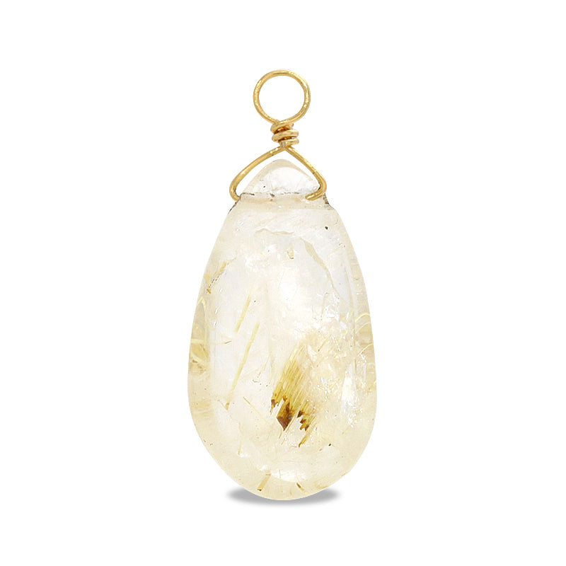 Natural stone glasses clasp charm plain flat shizuku rutilated quartz