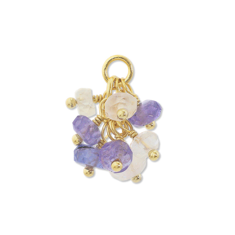 Natural stone glasses clasp fringe mix tanzanite/rainbow moonstone
