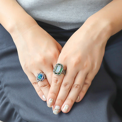 kit Kiwa crystalsGemstone Princess Rectangle Ring Set Green/Blue (KR1393)