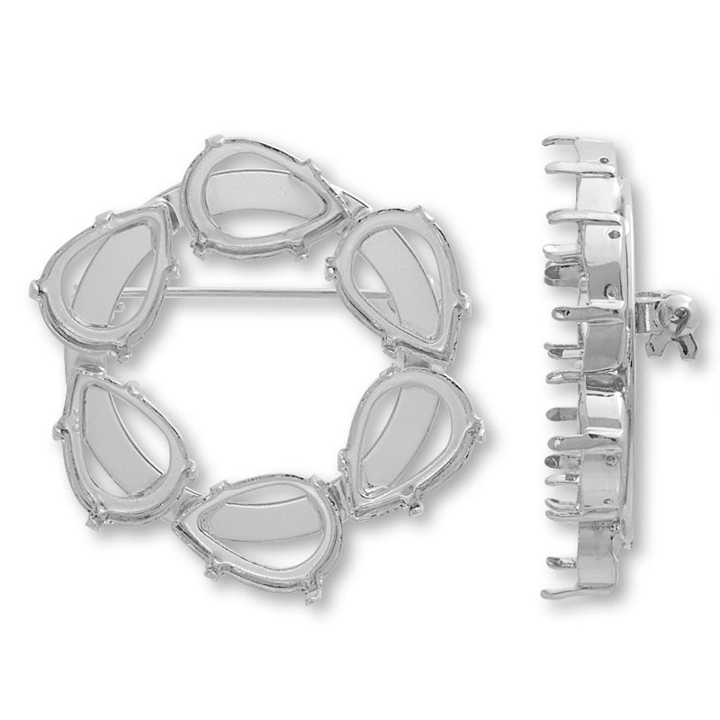 Brooch empty frame circle No.9 rhodium color