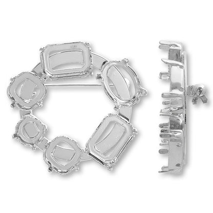 Brooch empty frame circle No.10 rhodium color