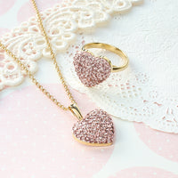 Kit Crystal Heart Neck & Ring Accessories Pink (KR1140)