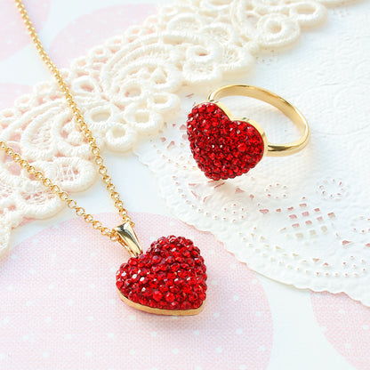 Kit Crystal Heart Neck &amp; Ring Accessories Red (KR1140)