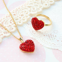 Kit Crystal Heart Neck & Ring Accessories Red (KR1140)