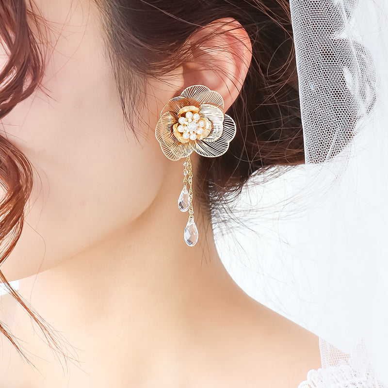 [KIWA BRIDAL] KBE-11 Sheer Flower Earrings Gold