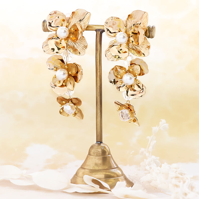 [KIWA BRIDAL] KBE-12 Flower Shower Earrings Gold